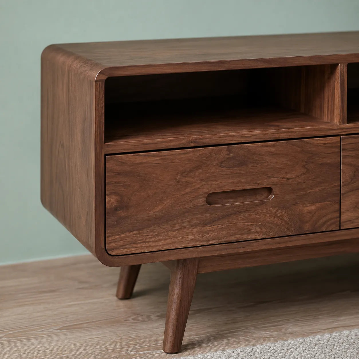 Mid Century Natural Solid Wood TV Stand with Open Shelf Storage - Livewoodcraft - 4