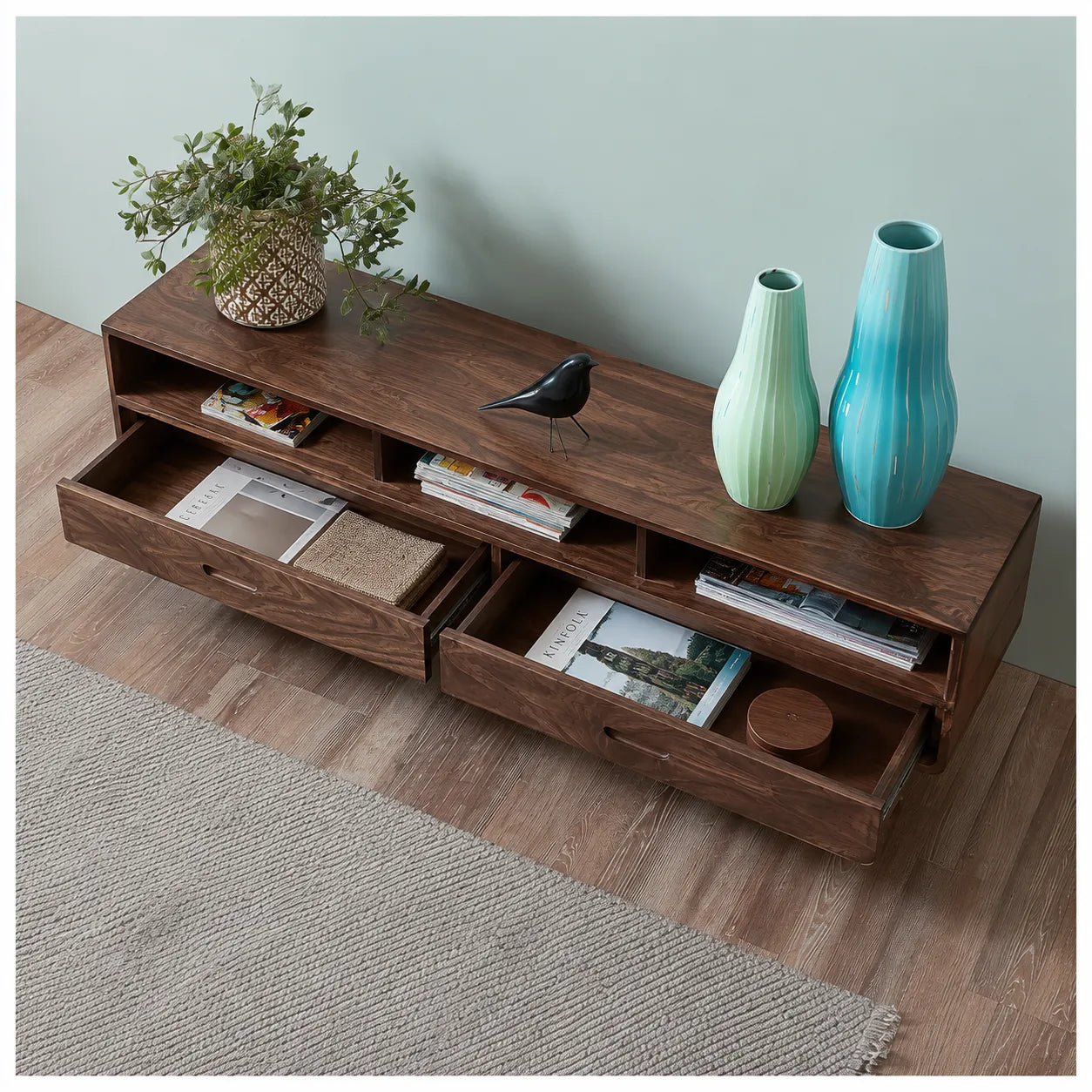 Mid Century Natural Solid Wood TV Stand with Open Shelf Storage - Livewoodcraft - 7