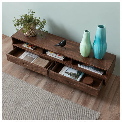 Mid Century Natural Solid Wood TV Stand with Open Shelf Storage - Livewoodcraft - 7