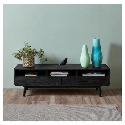 Mid Century Natural Solid Wood TV Stand with Open Shelf Storage - Livewoodcraft - 8