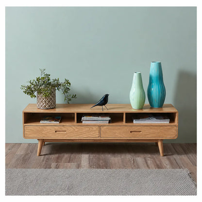 Mid Century Natural Solid Wood TV Stand with Open Shelf Storage - Livewoodcraft - 9