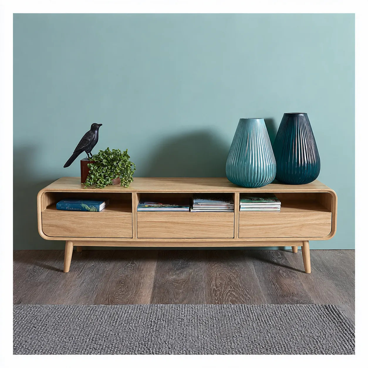 Mid Century Natural Solid Wood TV Stand with Rounded Frame Design - Livewoodcraft - 10