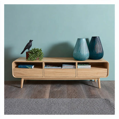 Mid Century Natural Solid Wood TV Stand with Rounded Frame Design - Livewoodcraft - 10