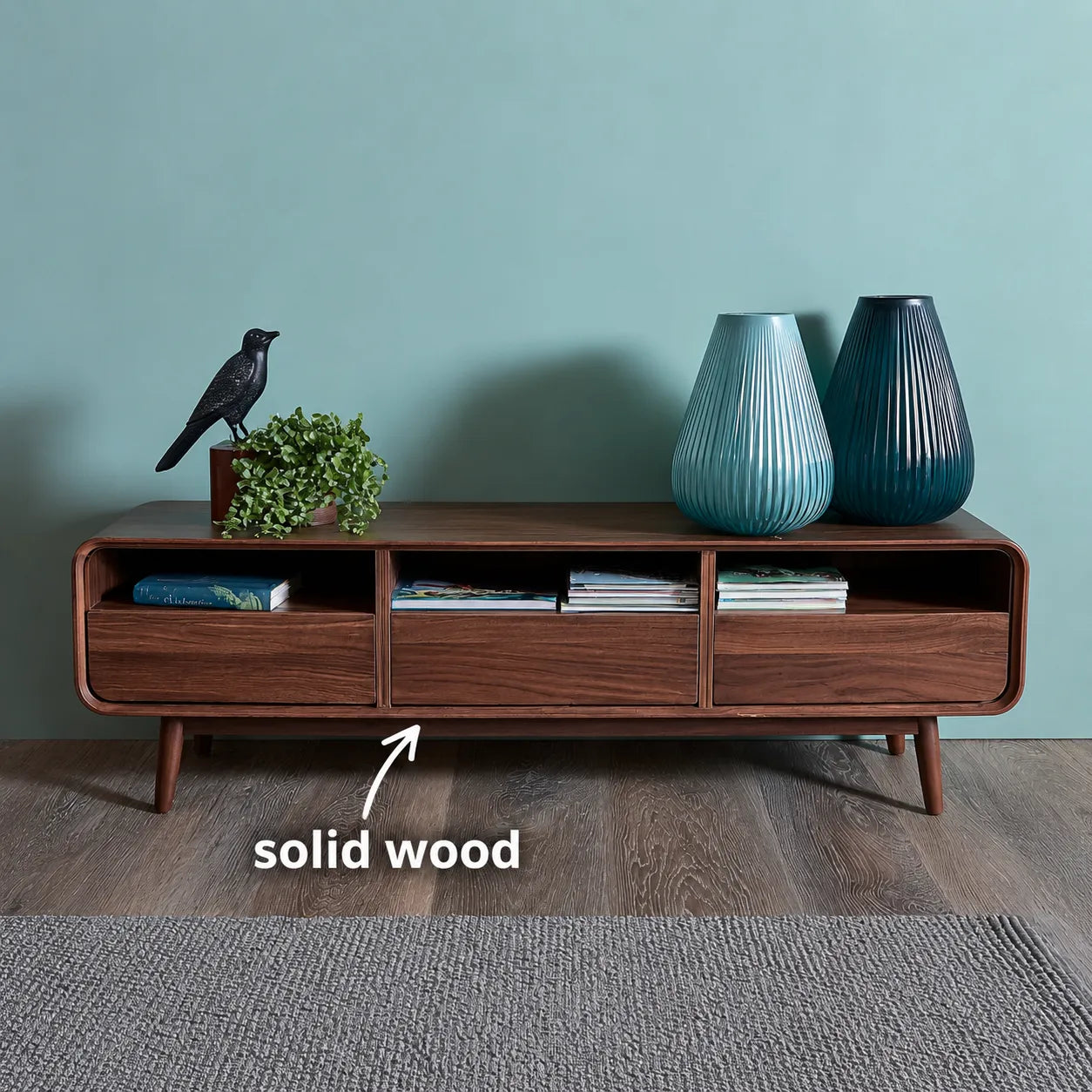 Mid Century Natural Solid Wood TV Stand with Rounded Frame Design - Livewoodcraft - 2