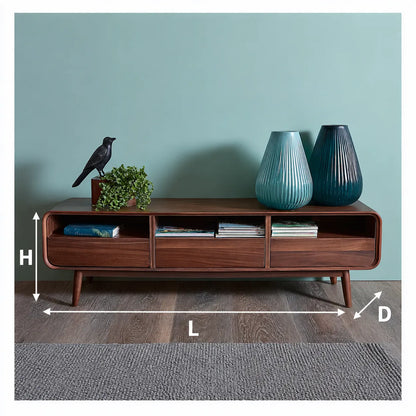 Mid Century Natural Solid Wood TV Stand with Rounded Frame Design - Livewoodcraft - 3