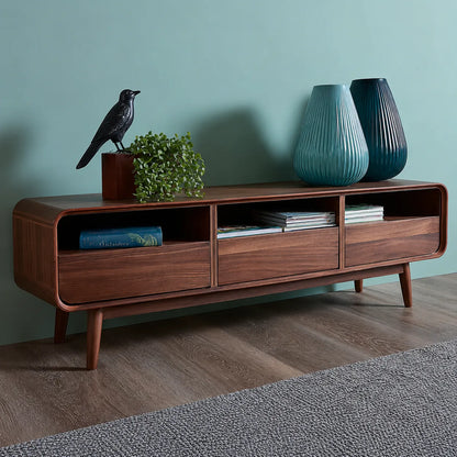 Mid Century Natural Solid Wood TV Stand with Rounded Frame Design - Livewoodcraft - 5