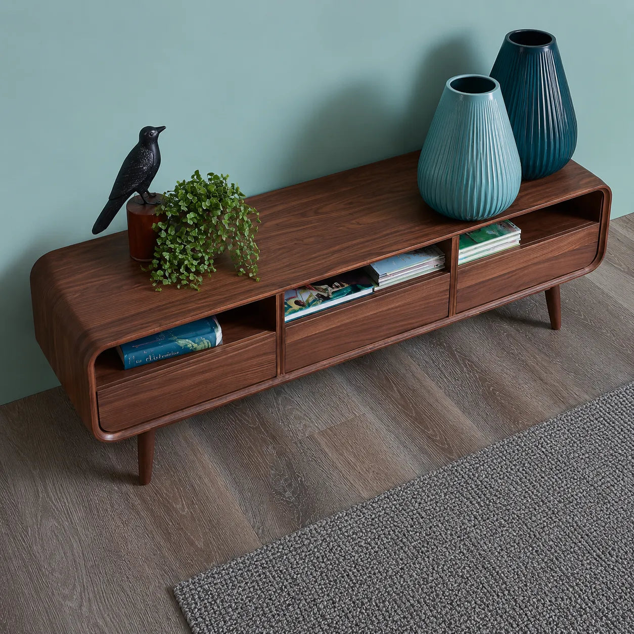 Mid Century Natural Solid Wood TV Stand with Rounded Frame Design - Livewoodcraft - 6