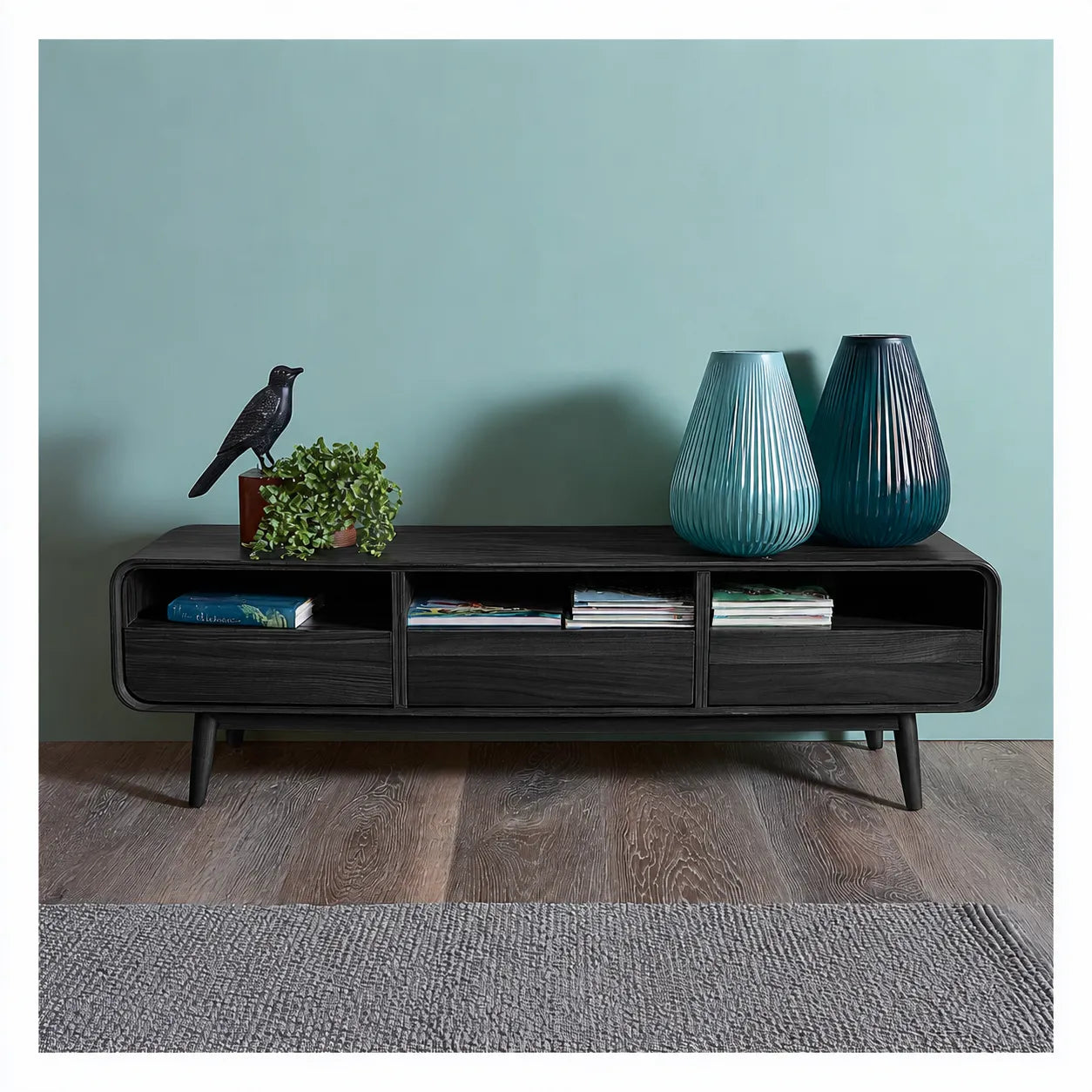 Mid Century Natural Solid Wood TV Stand with Rounded Frame Design - Livewoodcraft - 9