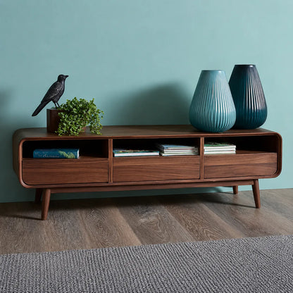 Mid Century Natural Solid Wood TV Stand with Rounded Frame Design - Livewoodcraft