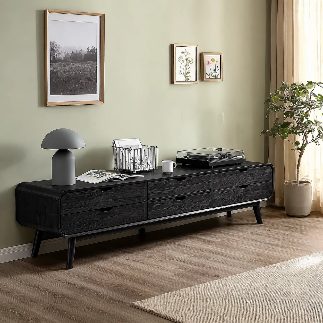 Mid Century Natural Solid Wood TV Stand with Six Drawer Storage - Livewoodcraft - 10