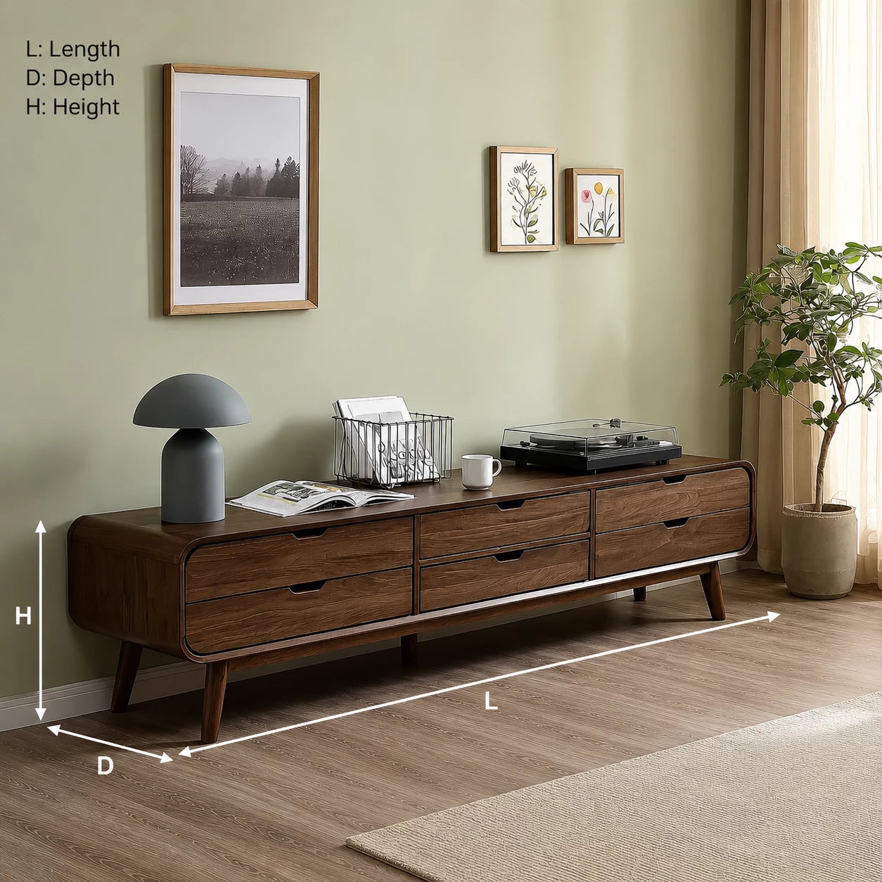 Mid Century Natural Solid Wood TV Stand with Six Drawer Storage - Livewoodcraft - 3