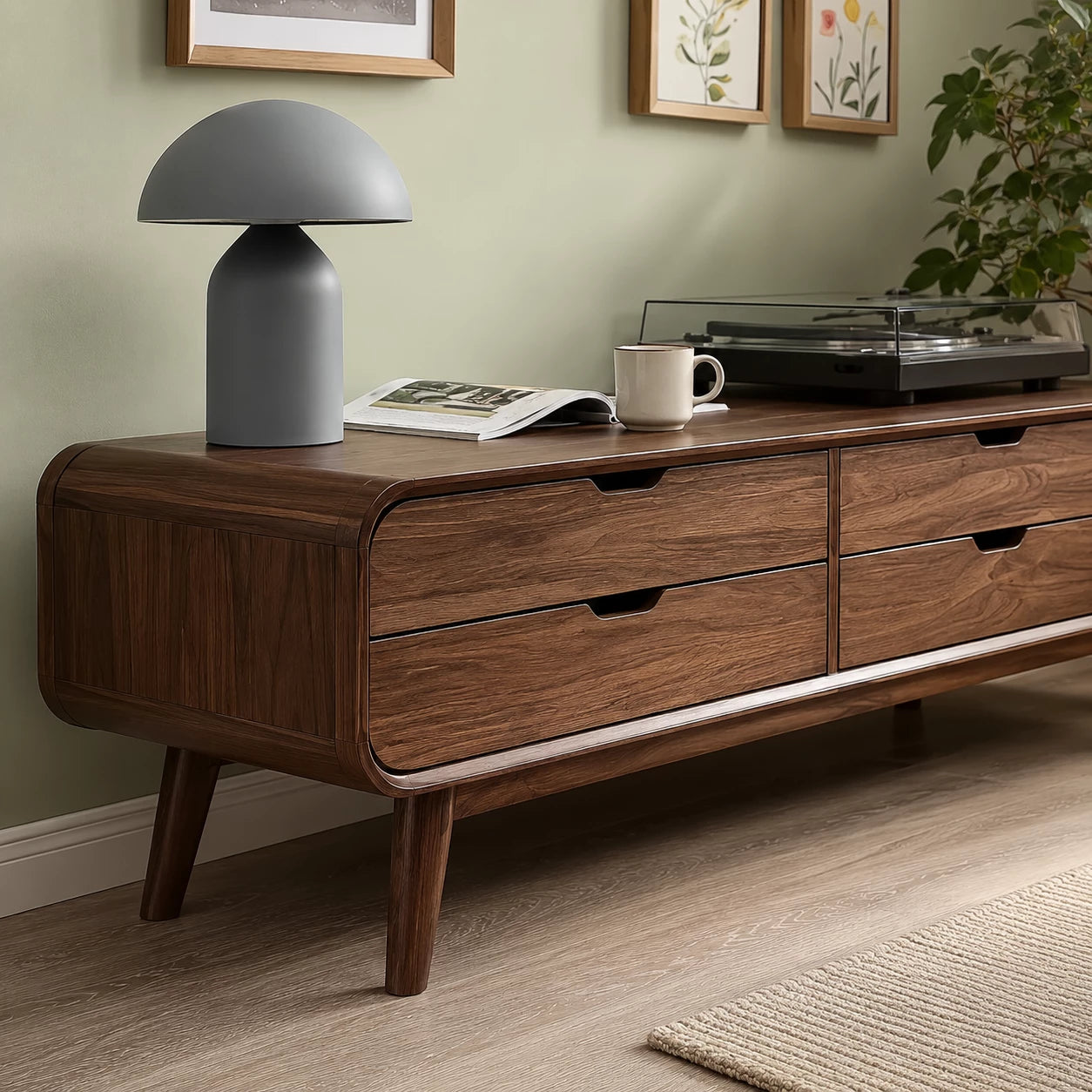 Mid Century Natural Solid Wood TV Stand with Six Drawer Storage - Livewoodcraft - 4
