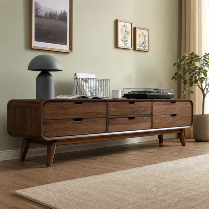Mid Century Natural Solid Wood TV Stand with Six Drawer Storage - Livewoodcraft - 5