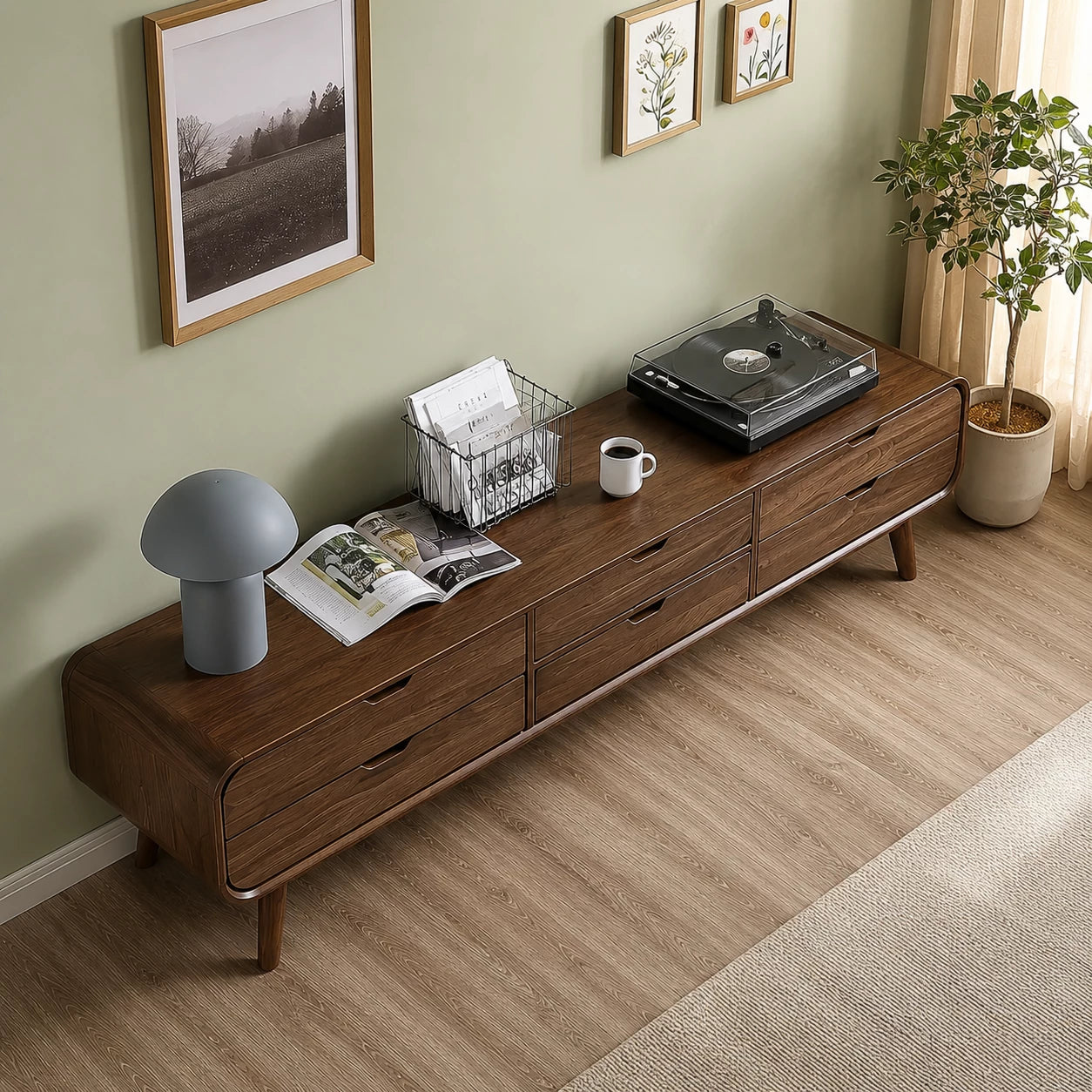 Mid Century Natural Solid Wood TV Stand with Six Drawer Storage - Livewoodcraft - 6