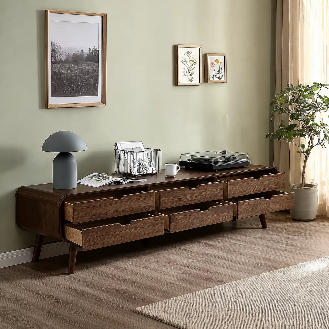Mid Century Natural Solid Wood TV Stand with Six Drawer Storage - Livewoodcraft - 7