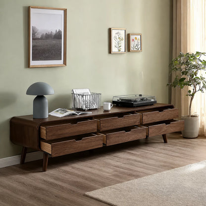 Mid Century Natural Solid Wood TV Stand with Six Drawer Storage - Livewoodcraft - 7