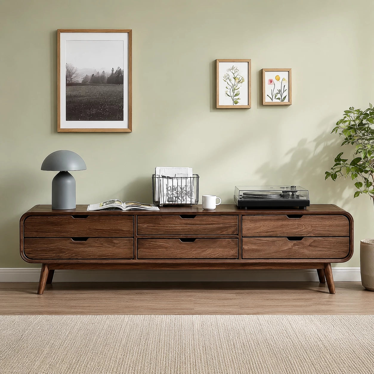 Mid Century Natural Solid Wood TV Stand with Six Drawer Storage - Livewoodcraft - 8