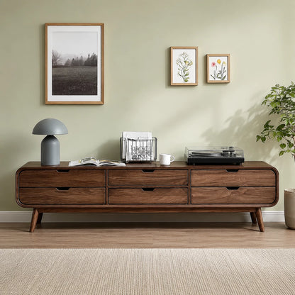 Mid Century Natural Solid Wood TV Stand with Six Drawer Storage - Livewoodcraft - 8