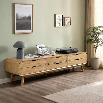 Mid Century Natural Solid Wood TV Stand with Six Drawer Storage - Livewoodcraft - 9
