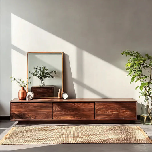 Minimalist Low Profile TV Stand with Seamless Storage Design - Livewoodcraft