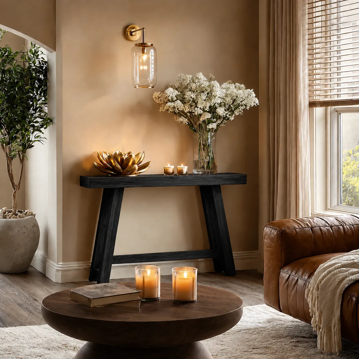Minimalist Natural Solid Wood Console Table with Tapered A Frame Base - Livewoodcraft - 4