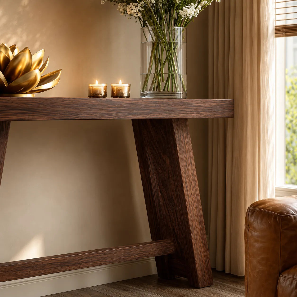 Minimalist Natural Solid Wood Console Table with Tapered A Frame Base - Livewoodcraft - 5