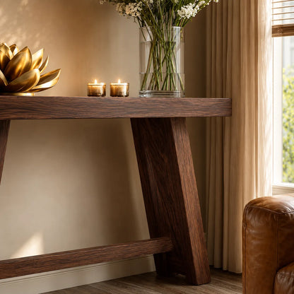 Minimalist Natural Solid Wood Console Table with Tapered A Frame Base - Livewoodcraft - 5