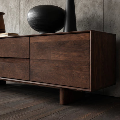 Minimalist Natural Solid Wood TV Stand with Drawer and Cabinet Storage - Livewoodcraft - 4