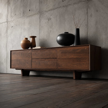 Minimalist Natural Solid Wood TV Stand with Drawer and Cabinet Storage - Livewoodcraft - 5