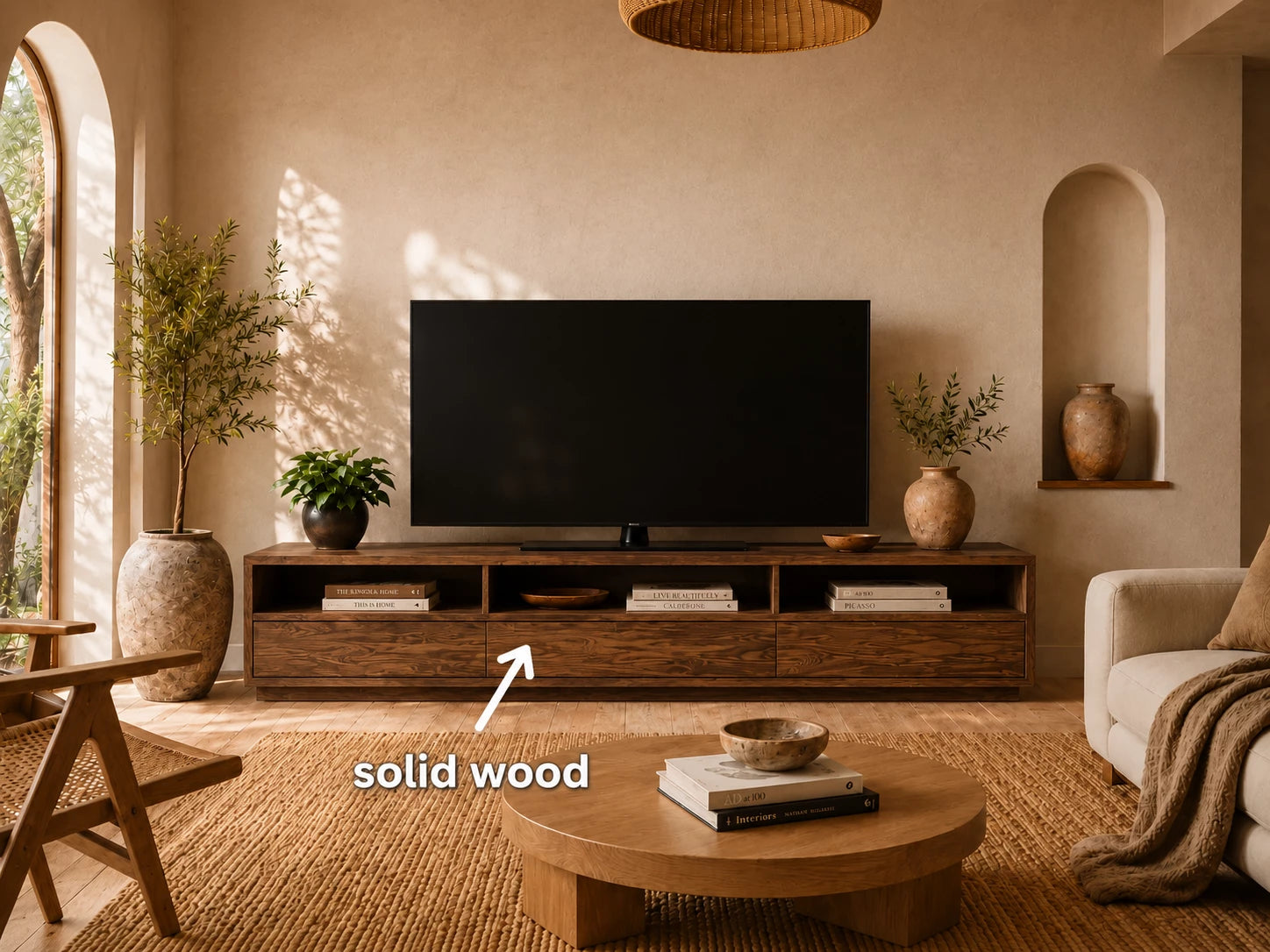 Minimalist Natural Solid Wood TV Stand with Open Shelf Storage - Livewoodcraft - 12