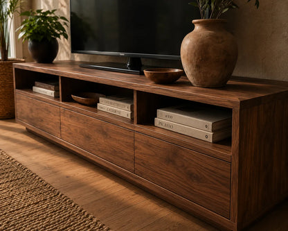 Minimalist Natural Solid Wood TV Stand with Open Shelf Storage - Livewoodcraft - 2