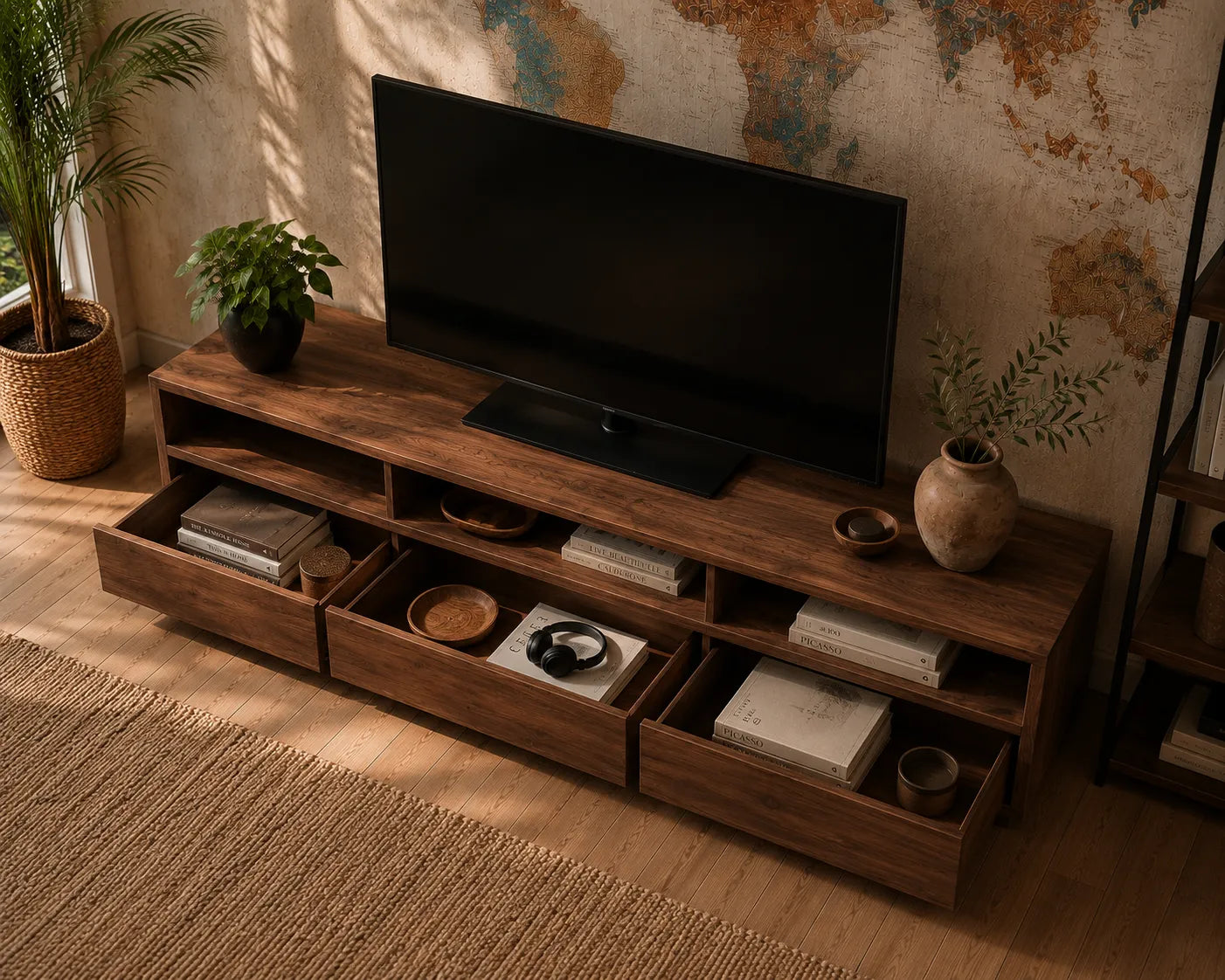 Minimalist Natural Solid Wood TV Stand with Open Shelf Storage - Livewoodcraft - 3