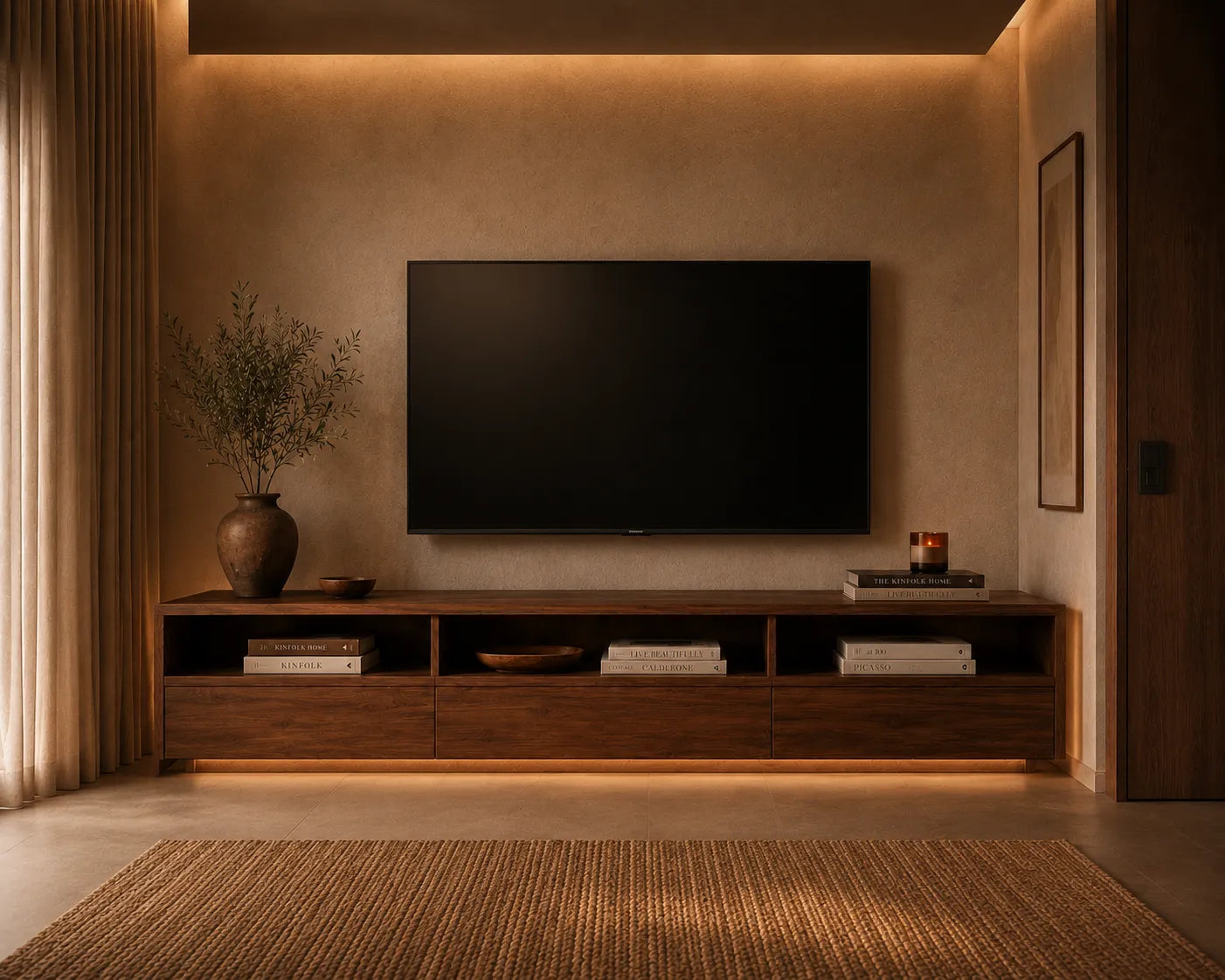 Minimalist Natural Solid Wood TV Stand with Open Shelf Storage - Livewoodcraft - 5