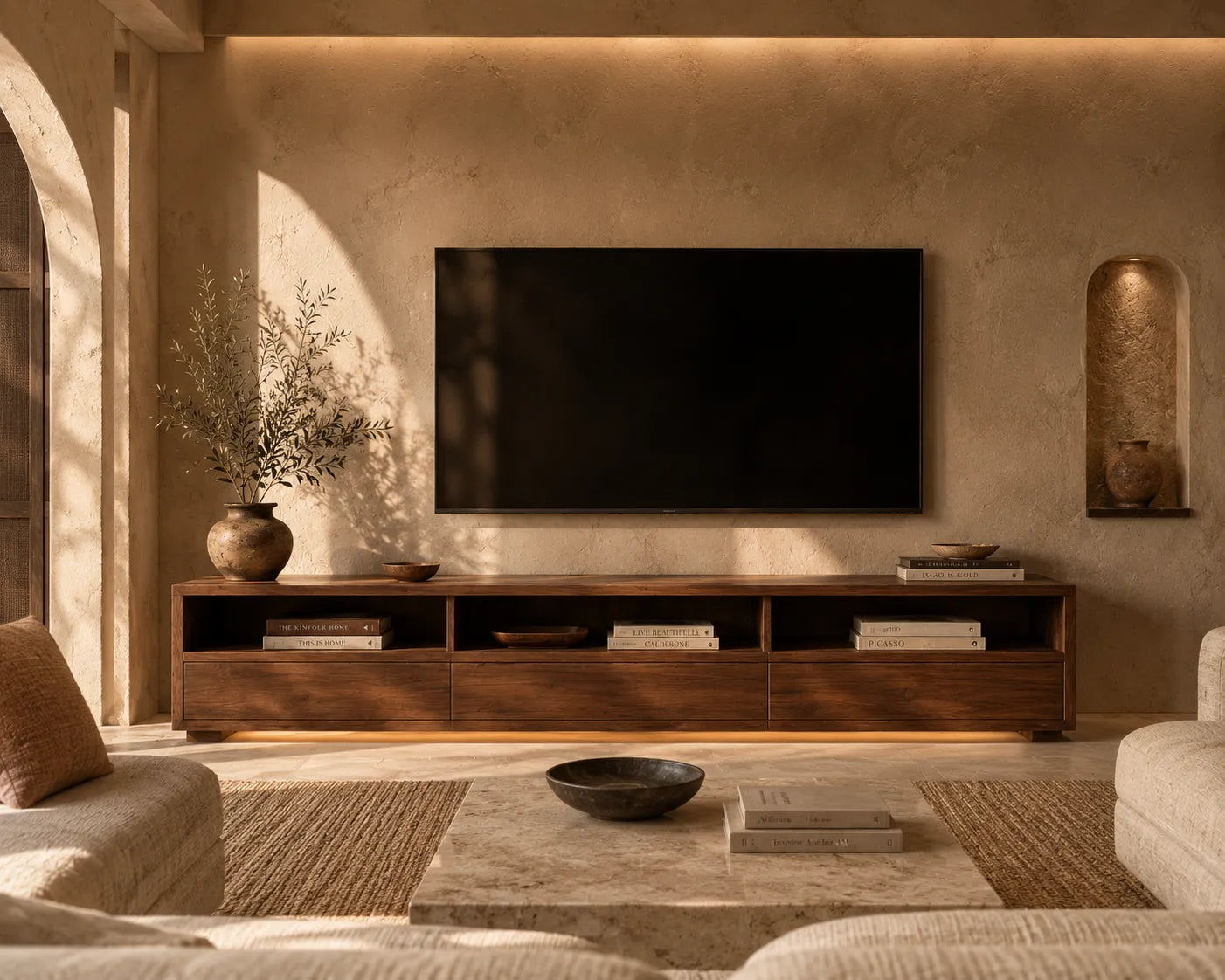Minimalist Natural Solid Wood TV Stand with Open Shelf Storage - Livewoodcraft - 7
