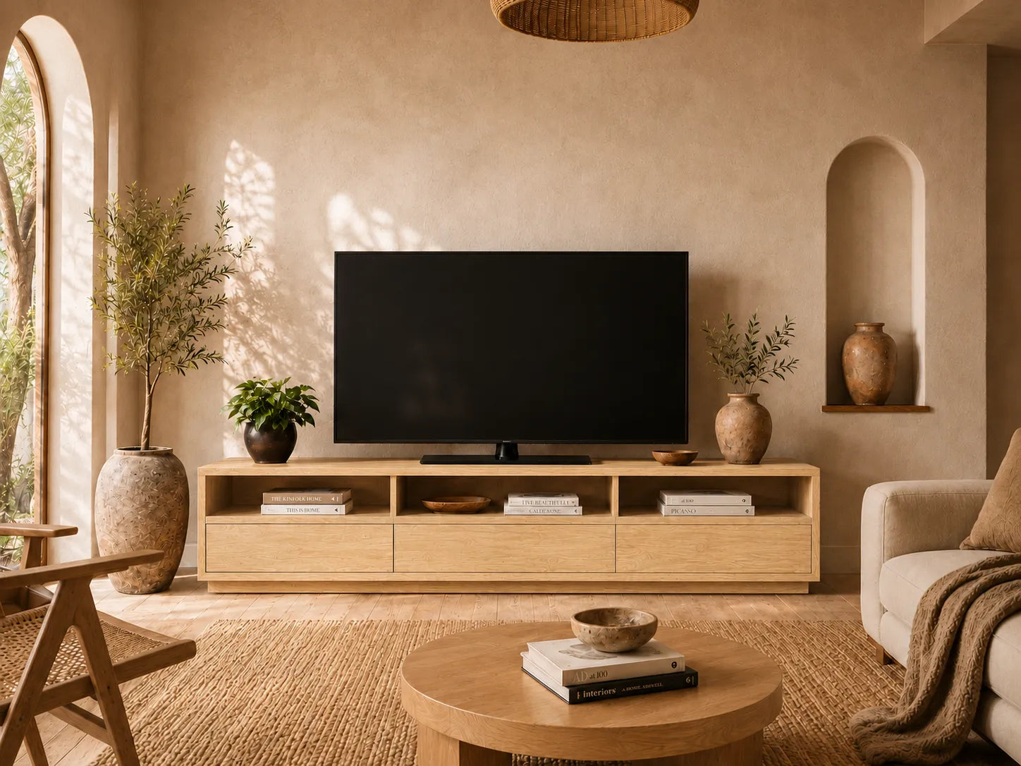 Minimalist Natural Solid Wood TV Stand with Open Shelf Storage - Livewoodcraft - 9