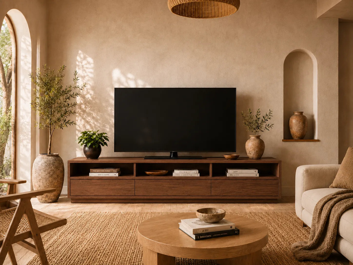 Minimalist Natural Solid Wood TV Stand with Open Shelf Storage - Livewoodcraft
