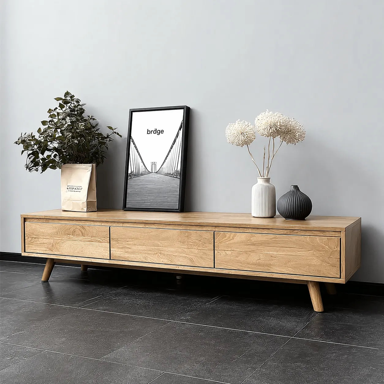 Minimalist Natural Solid Wood TV Stand with Six Drawer Storage Design - Livewoodcraft - 8