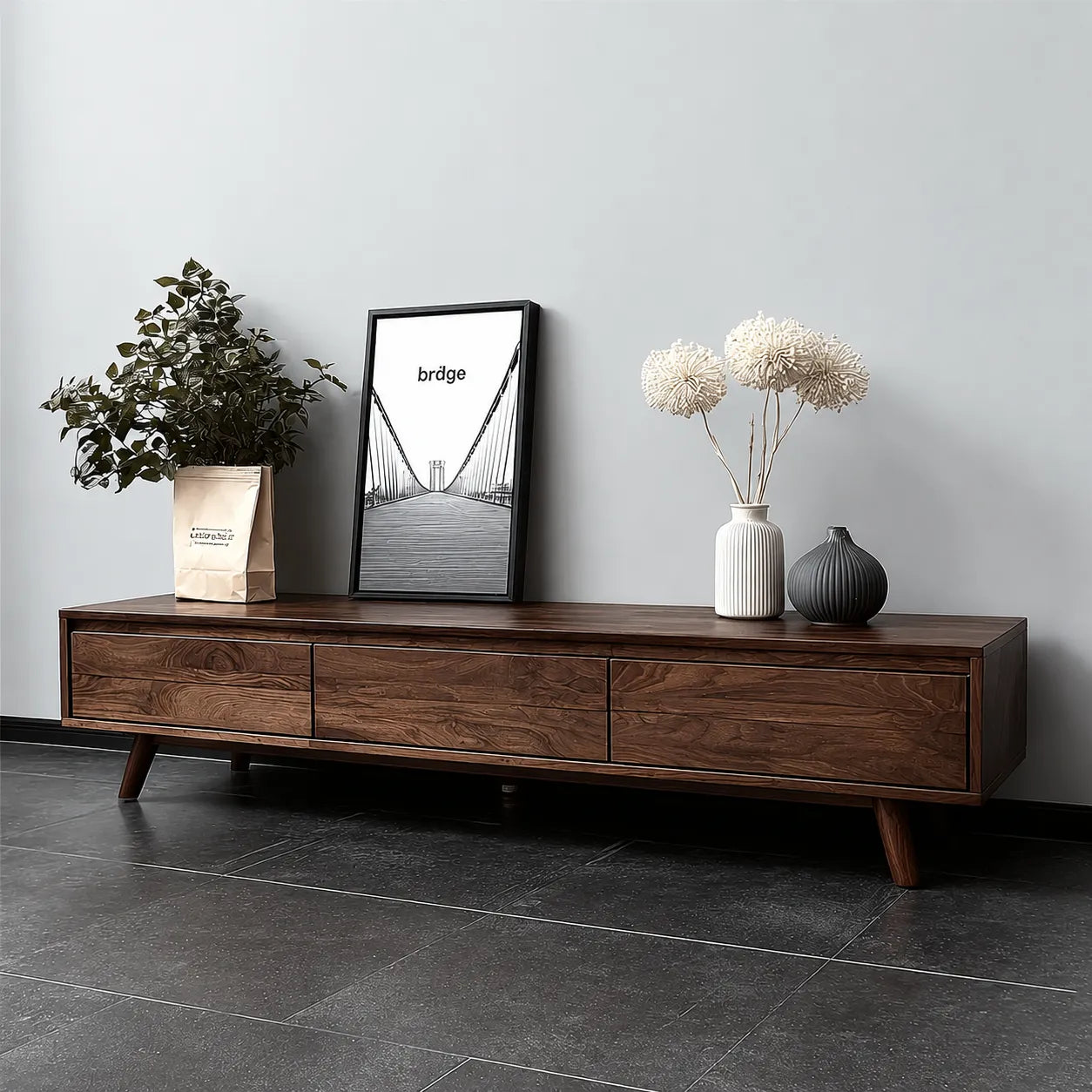 Minimalist Natural Solid Wood TV Stand with Six Drawer Storage Design - Livewoodcraft