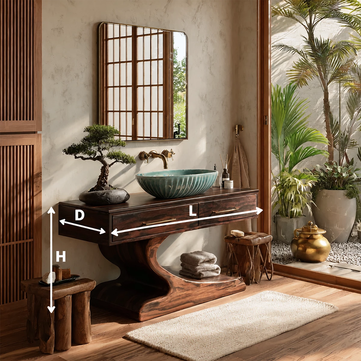 Modern Floating Bathroom Vanity with Sculptural Pedestal in Natural Solid Wood - Livewoodcraft - 10