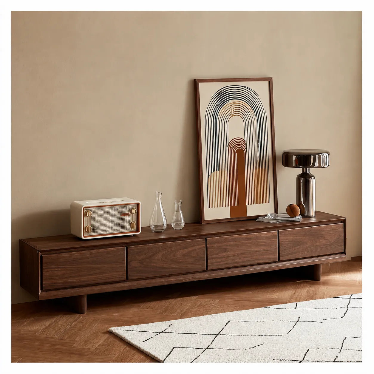 Modern Natural Solid Wood TV Stand with Four Drawer Storage Design - Livewoodcraft - 11