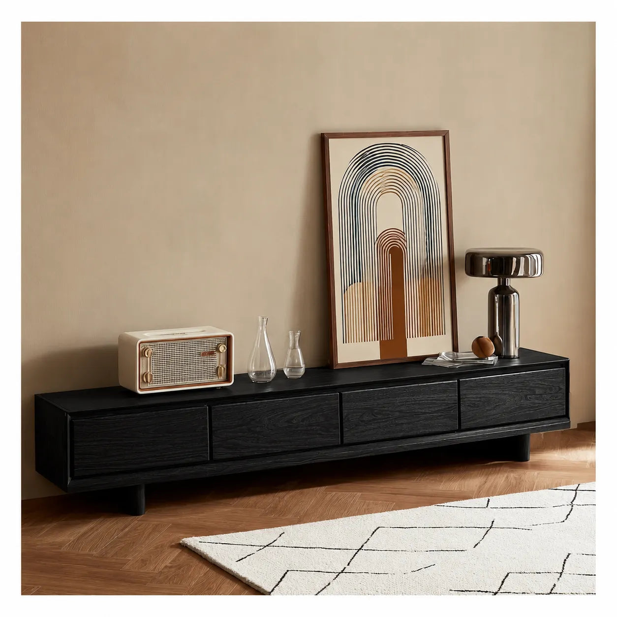 Modern Natural Solid Wood TV Stand with Four Drawer Storage Design - Livewoodcraft - 12