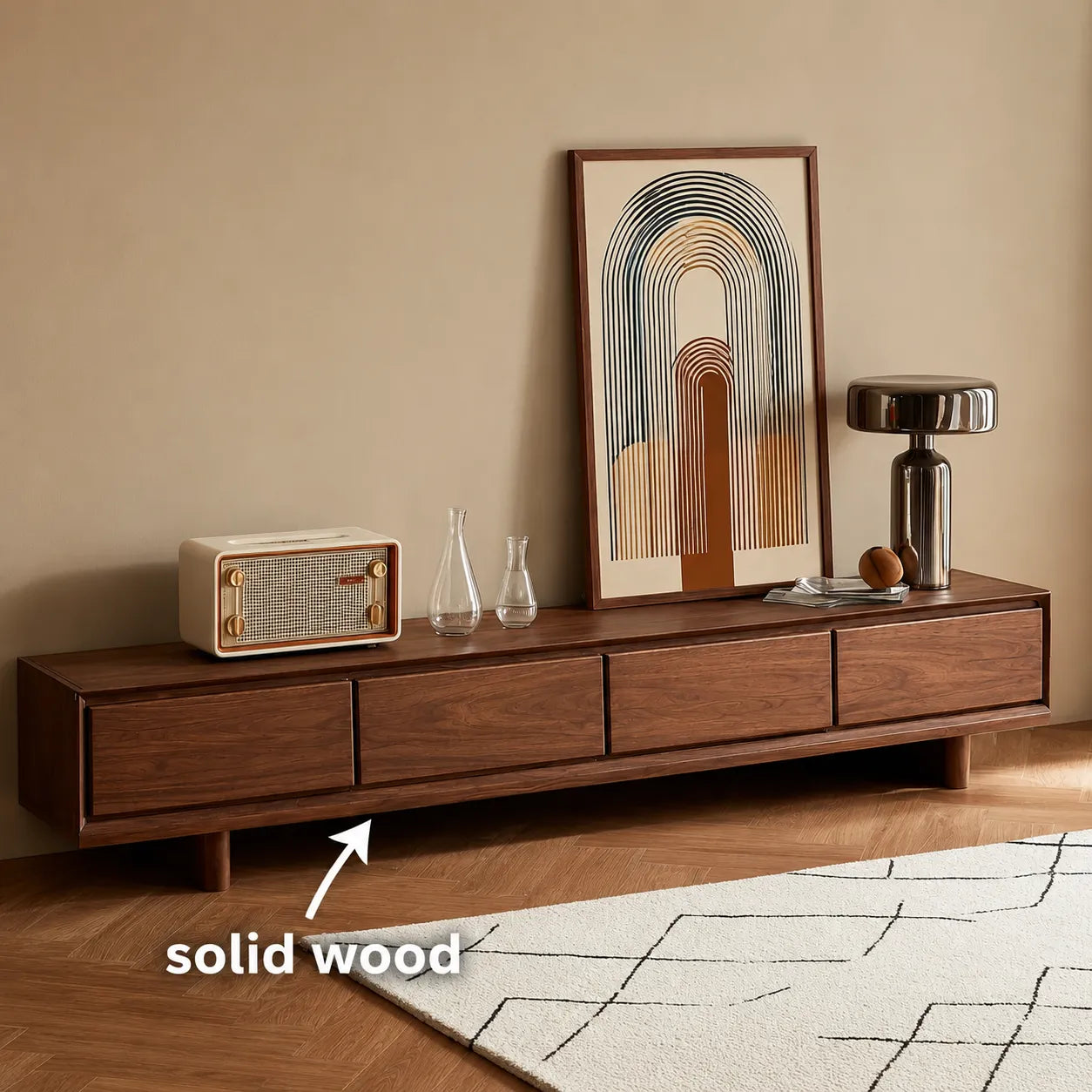 Modern Natural Solid Wood TV Stand with Four Drawer Storage Design - Livewoodcraft - 2