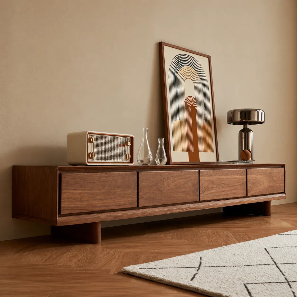 Modern Natural Solid Wood TV Stand with Four Drawer Storage Design - Livewoodcraft - 5