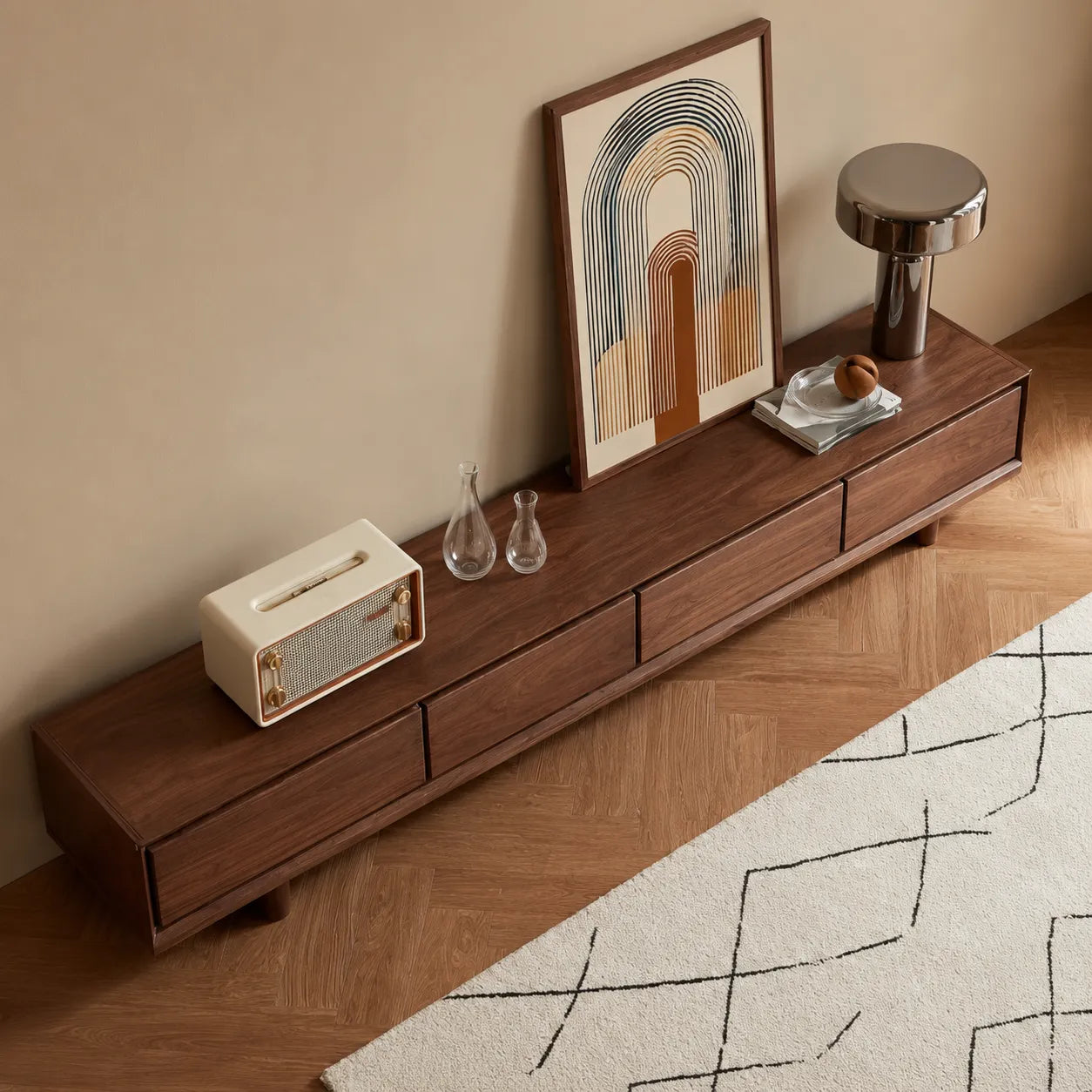 Modern Natural Solid Wood TV Stand with Four Drawer Storage Design - Livewoodcraft - 6