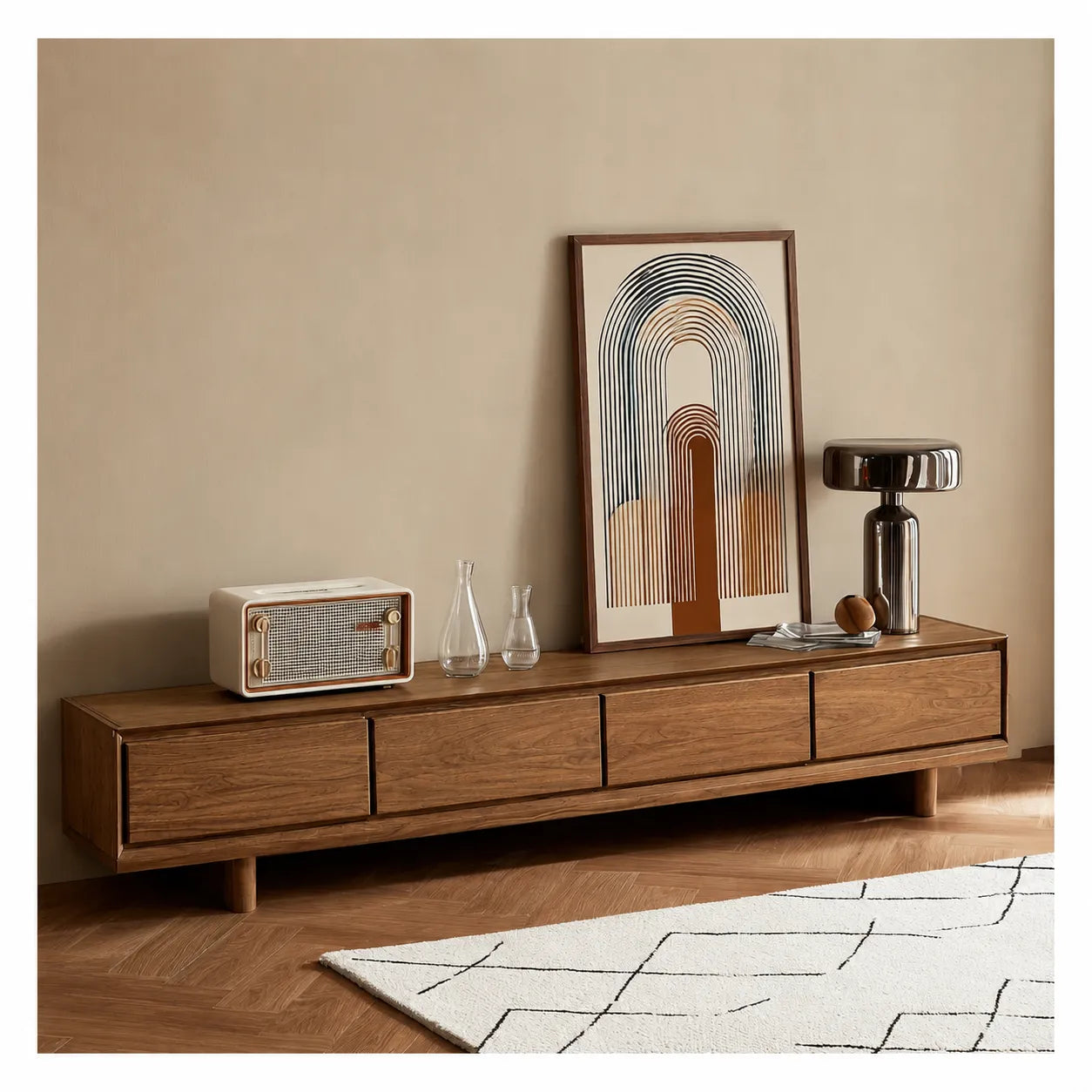 Modern Natural Solid Wood TV Stand with Four Drawer Storage Design - Livewoodcraft - 7
