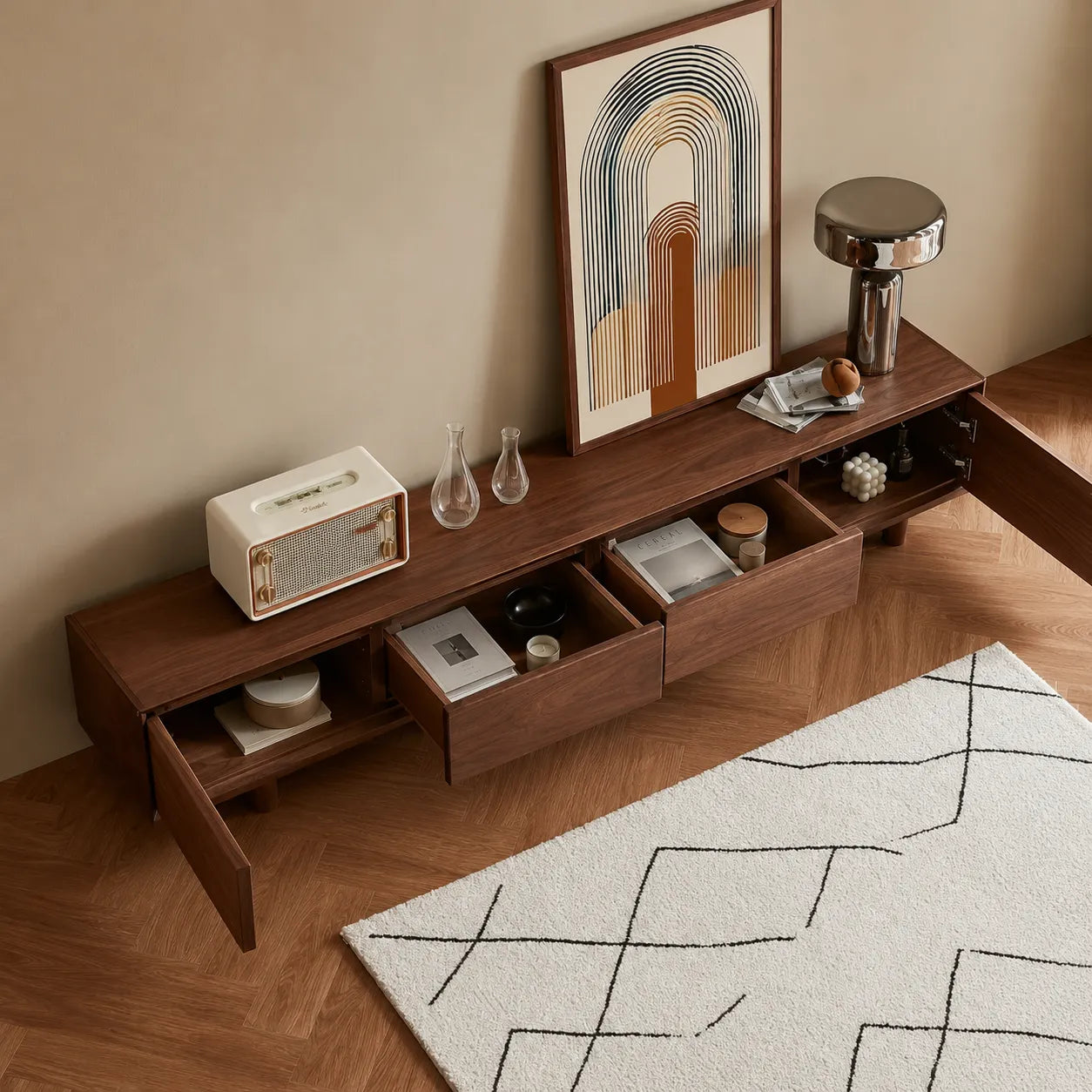 Modern Natural Solid Wood TV Stand with Four Drawer Storage Design - Livewoodcraft - 8