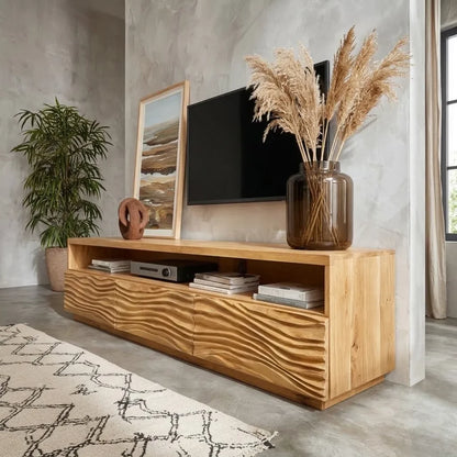 Modern Natural Solid Wood TV Stand with Wave Front Cabinet Design - Livewoodcraft - 6