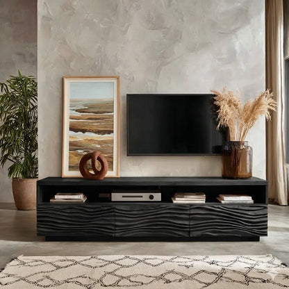 Modern Natural Solid Wood TV Stand with Wave Front Cabinet Design - Livewoodcraft - 9