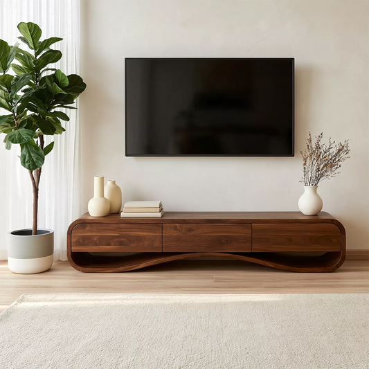 Modern Sculptural Solid Wood TV Stand With Rounded Frame For Living Room - Livewoodcraft