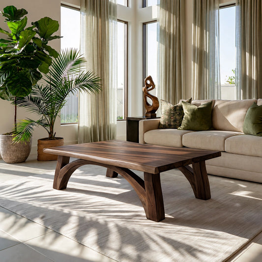 Modern Solid Walnut Coffee Table | Sculptural Curved Leg Wooden Coffee Table for Living Room - Livewoodcraft
